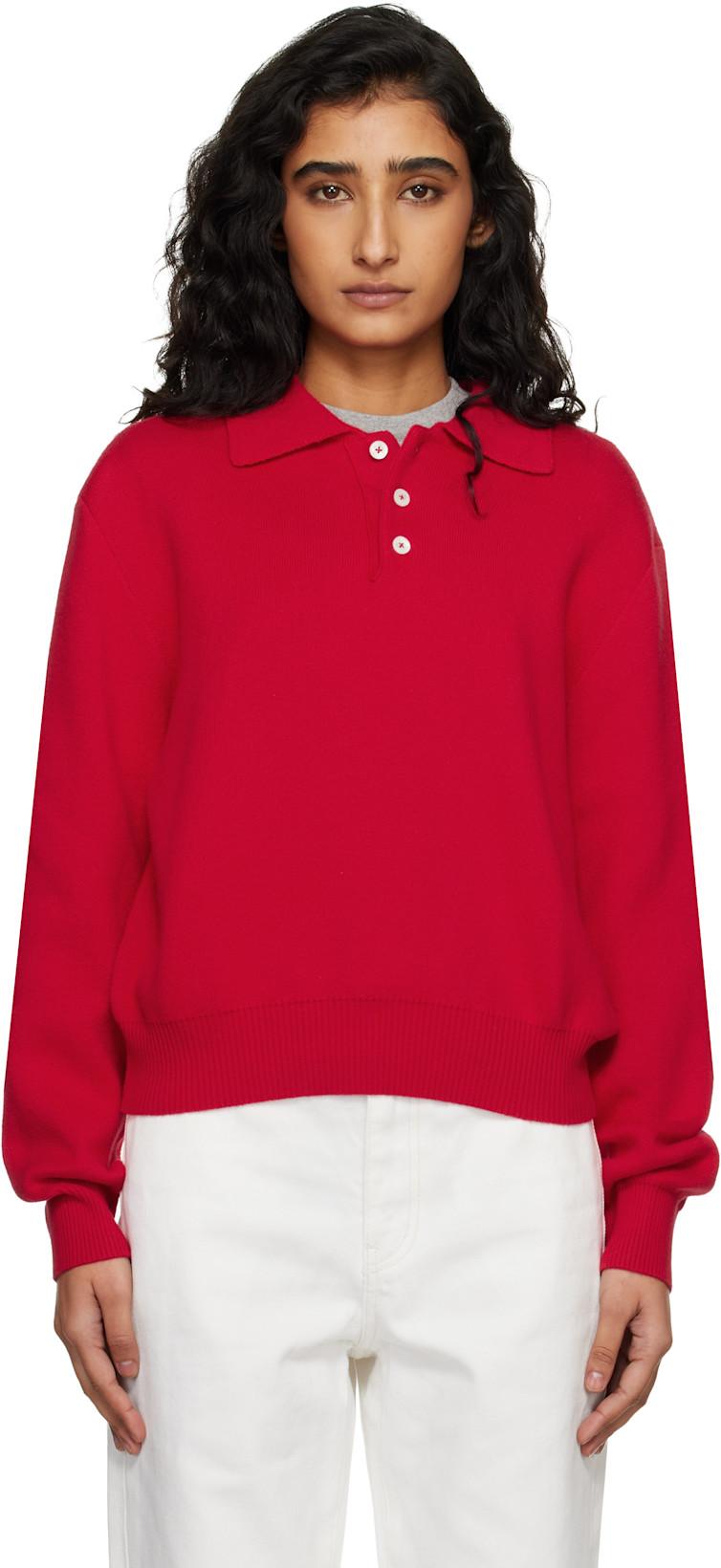 Red Cashmere Collared Sweater Polo by DUNST