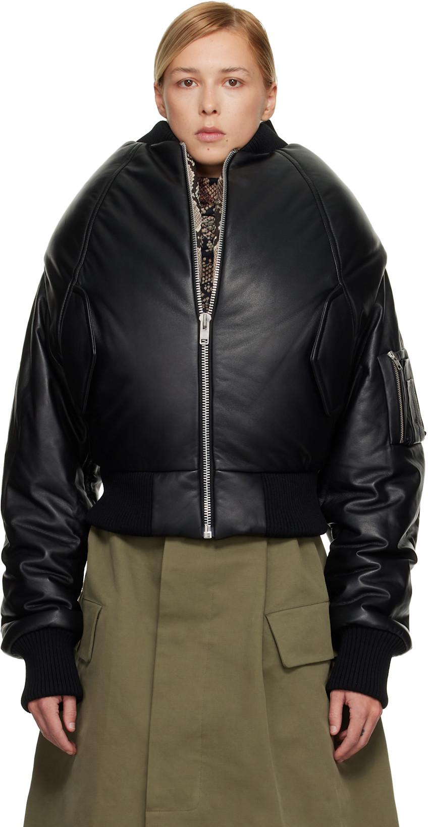 Black 'Over The Shoulders' Leather Bomber Jacket by DURAN LANTINK