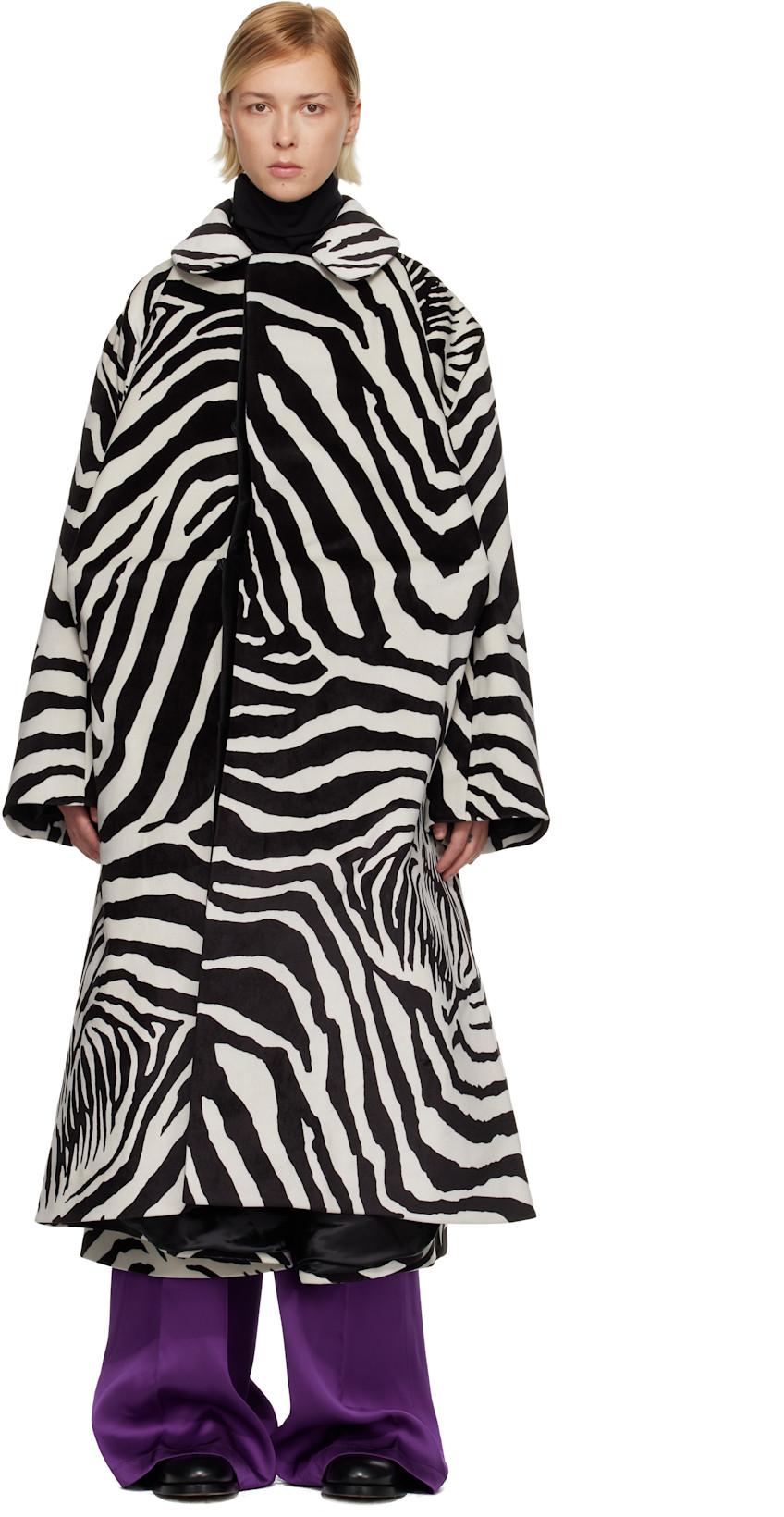 Black & White Sculptured Oversized Faux-Suede Coat by DURAN LANTINK