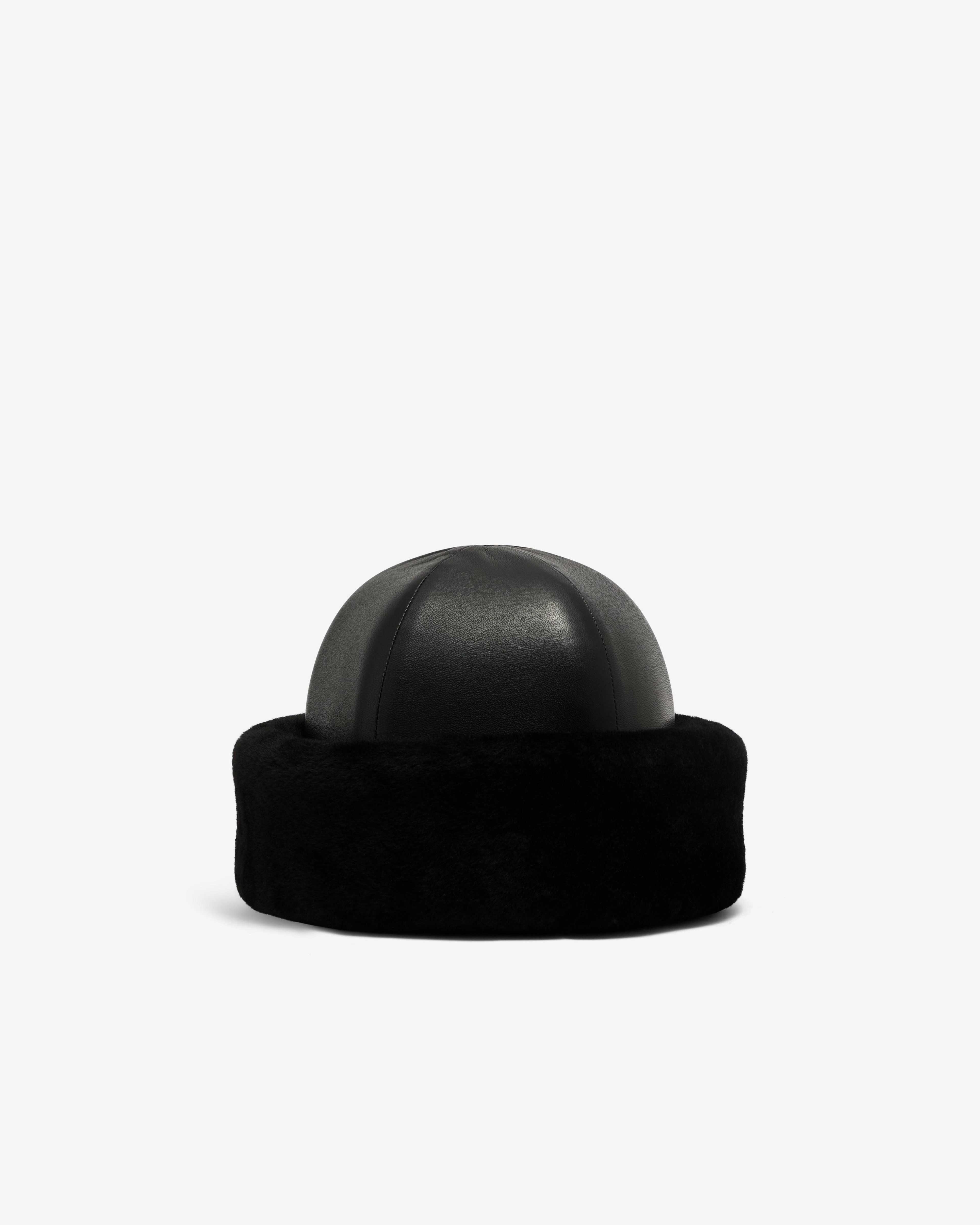 Duran Lantink - Women’s Padded Leather And Fur Beanie - (Black) by DURAN LANTINK