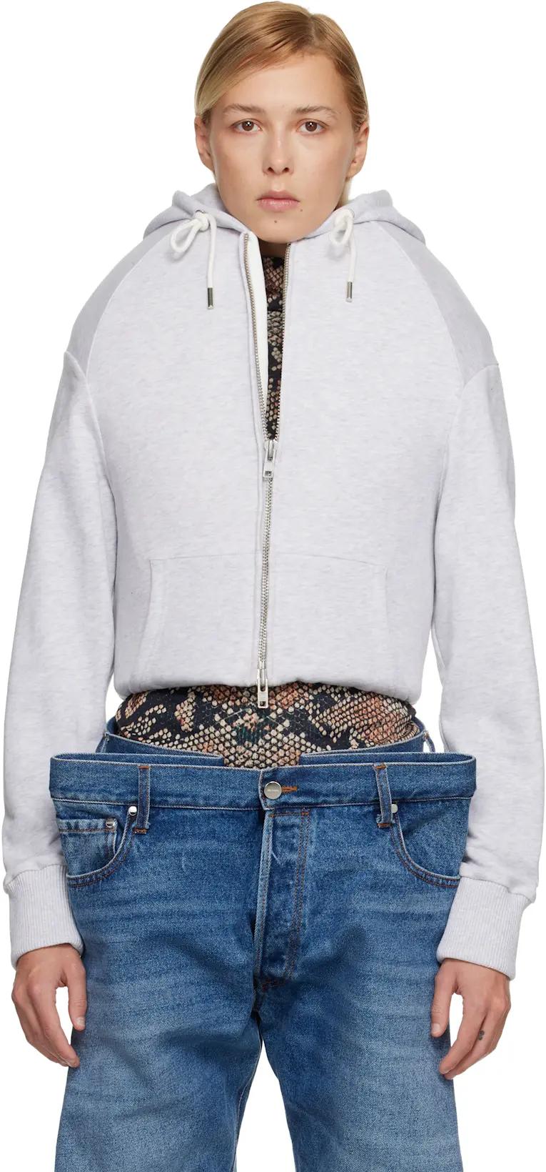 Gray Sculptured Zip Up Hoodie by DURAN LANTINK