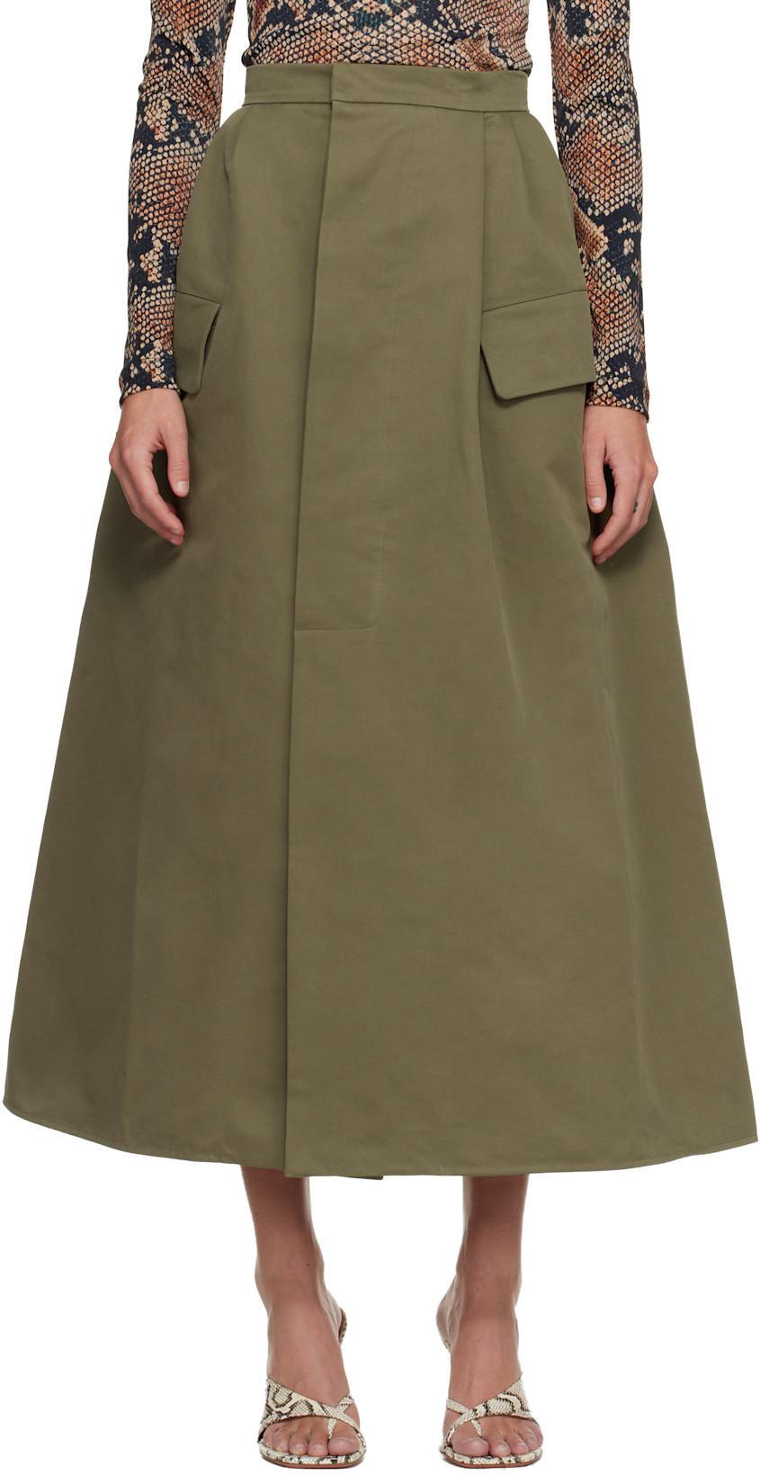 Khaki Uniform Double Waisted Midi Skirt by DURAN LANTINK