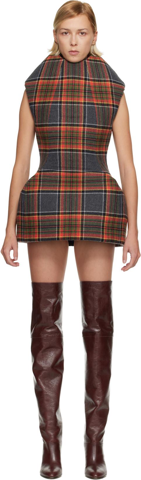 Orange & Gray Sculptured Tartan Minidress by DURAN LANTINK