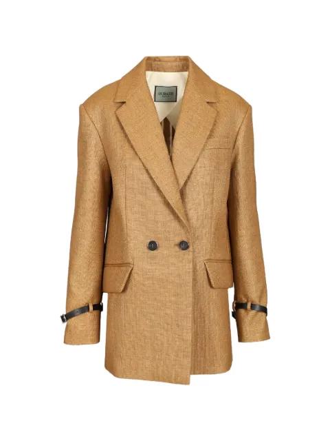 double-breasted raffia-effect coat by DURAZZI MILANO