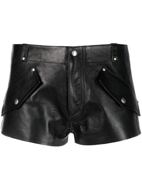 flap-detail mini leather shorts by DURAZZI MILANO