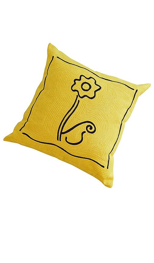 Dusen Dusen Daisy Embroidered Pillow Cover in Yellow by DUSEN DUSEN