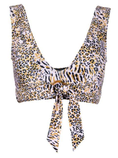 leopard-print V-neck bikini top by DUSKII