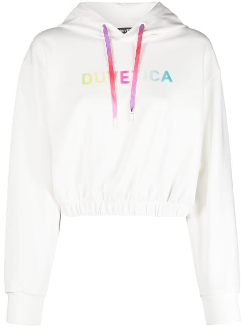 logo-print cropped hoodie by DUVETICA