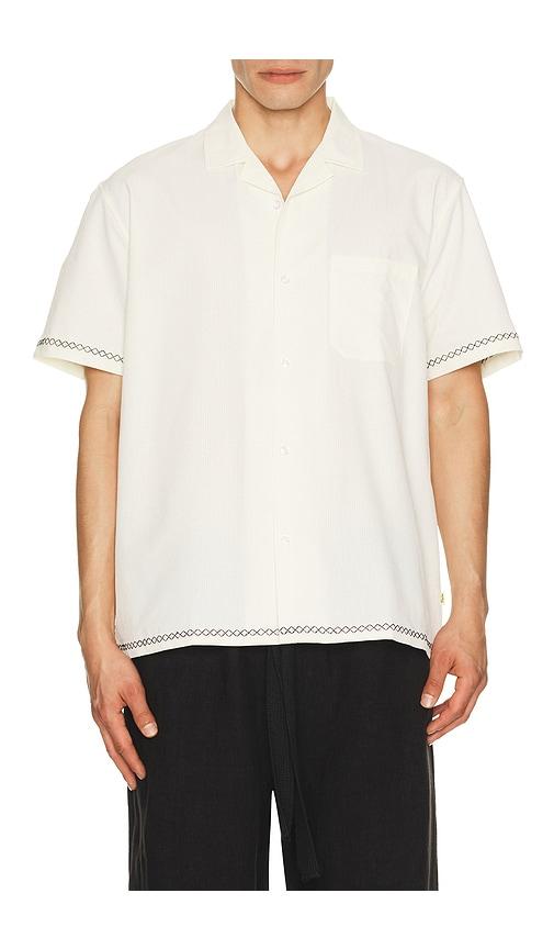 Duvin Design Stitch Stretch Button Up Shirt in Cream by DUVIN DESIGN