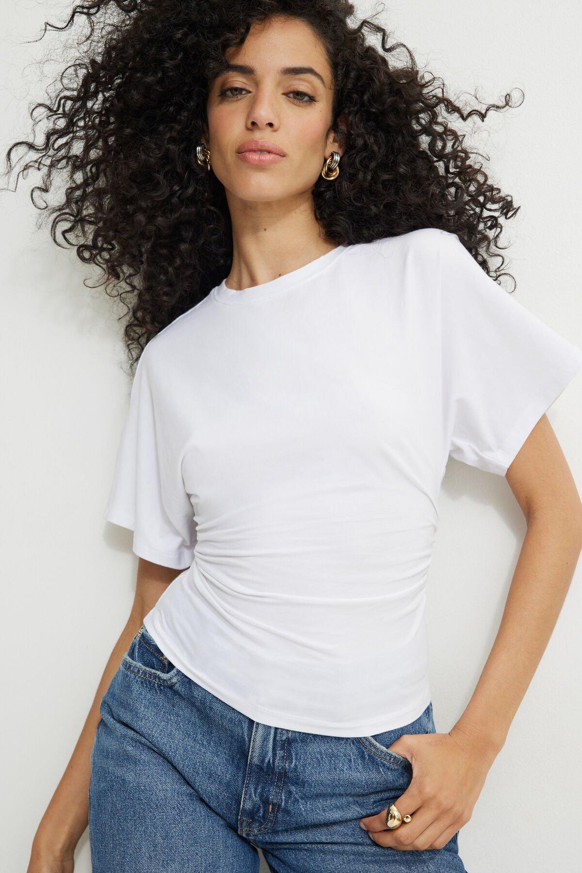 Andrea Shirred Jersey T Shirt by DYNAMITE