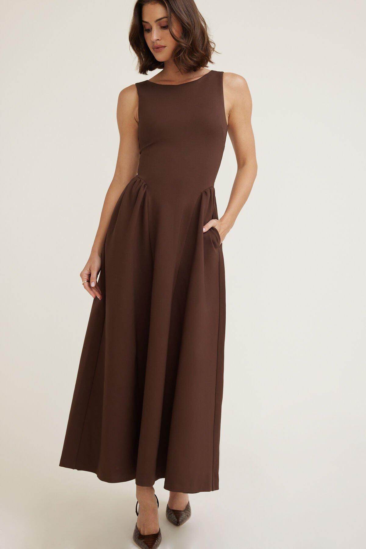 Iris Flared Ponte Maxi Dress by DYNAMITE