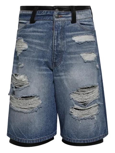 Stacked denim shorts by EARTHLING VIP
