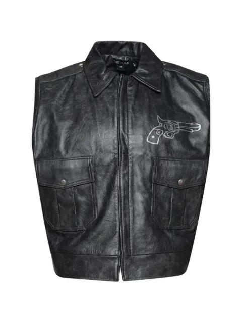 gun-print leather vest by EARTHLING VIP