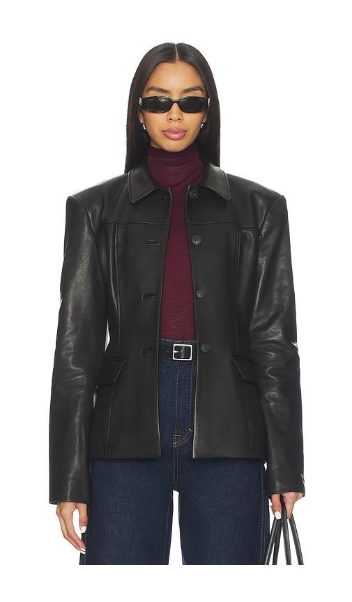EAVES Aina Leather Cinched Jacket in Black by EAVES