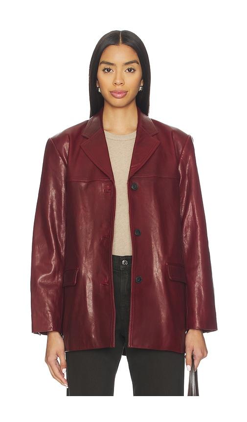 EAVES Aroa Leather Blazer Jacket in Burgundy by EAVES