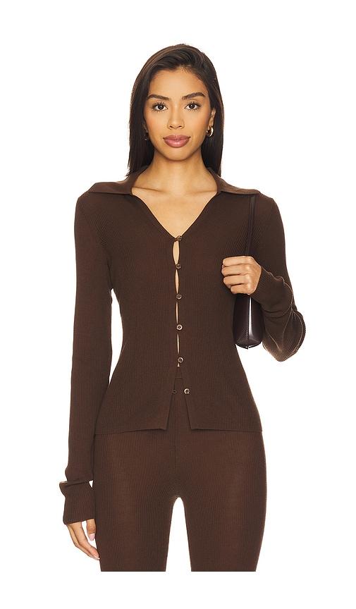 EAVES Bailee Rib Cardigan in Chocolate by EAVES