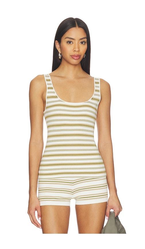 EAVES Cydnee Striped Knit Tank in White,Olive by EAVES
