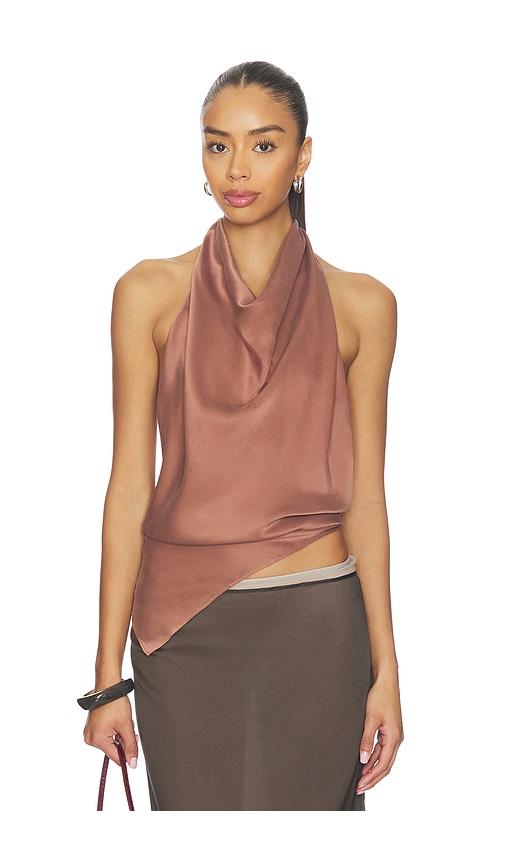 EAVES Frida Silk Top in Brown by EAVES
