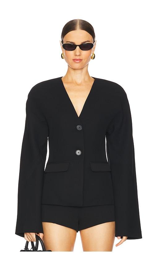 EAVES Gal Polished Crepe Blazer in Black by EAVES