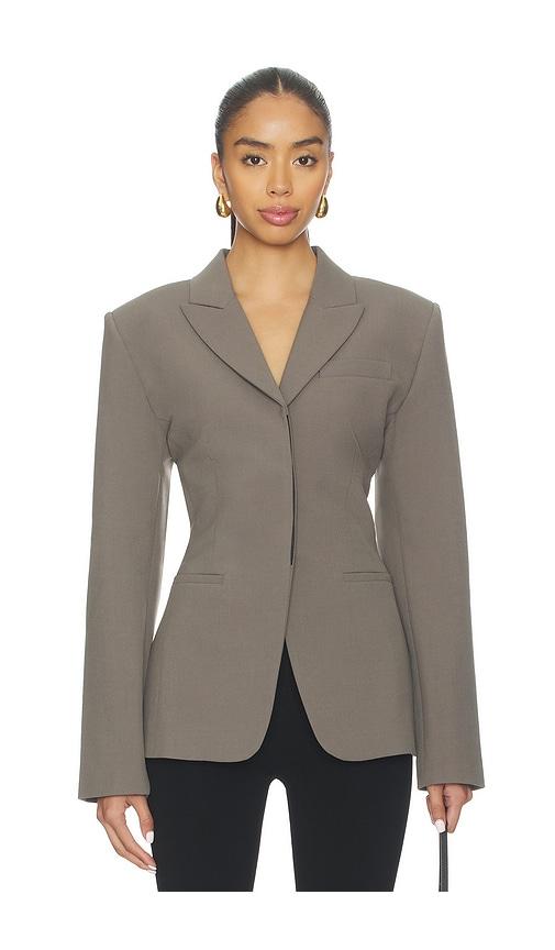 EAVES Keki Cinched Waist Blazer in Dark Grey by EAVES