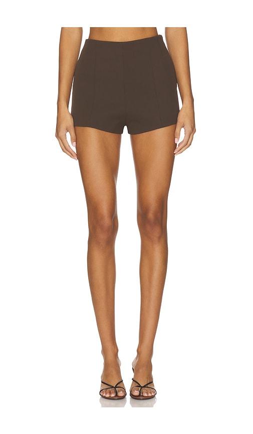 EAVES Naftali Polished Crepe Mini Shorts in Chocolate by EAVES