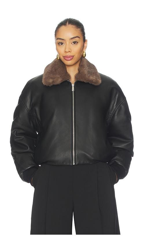 EAVES Norna Leather Bomber Jacket in Black by EAVES