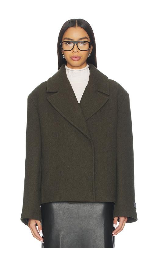 EAVES Osk Manteco Wool Cropped Peacoat in Green by EAVES