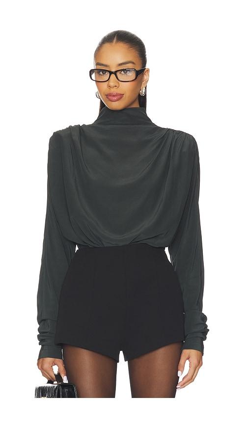 EAVES Saeunn Drape Neck Blouse in Grey by EAVES