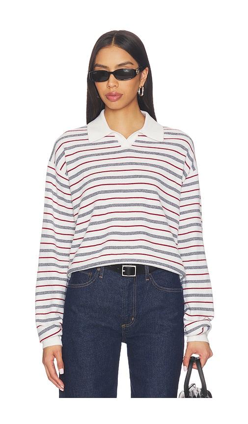 EAVES Whinifred Knit Polo in White,Red by EAVES