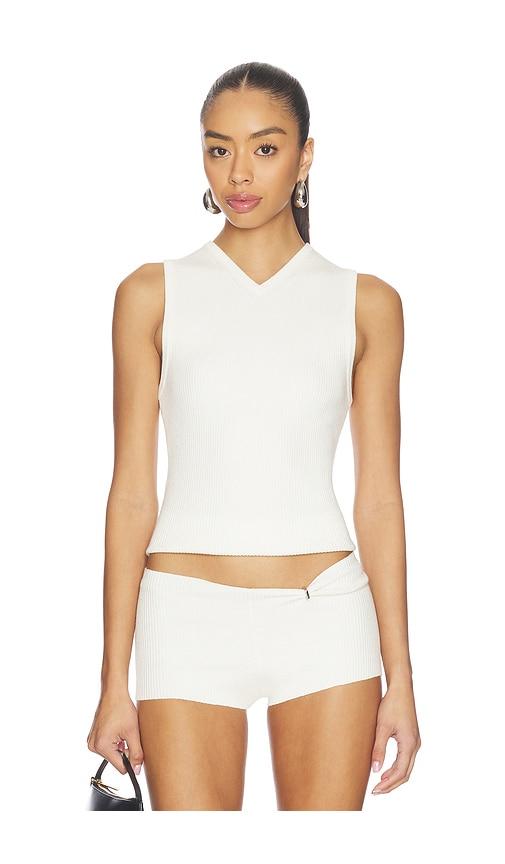 EAVES x Jasmine Tookes Susen Rib Knit V-neck Top in Ivory by EAVES