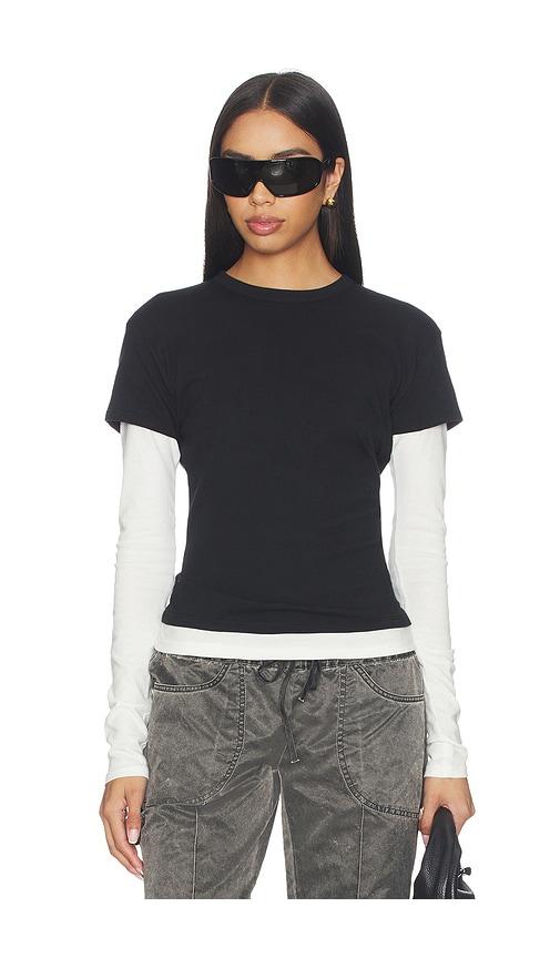 EB Denim Rory Layered Long Sleeve in Black,White by EB DENIM