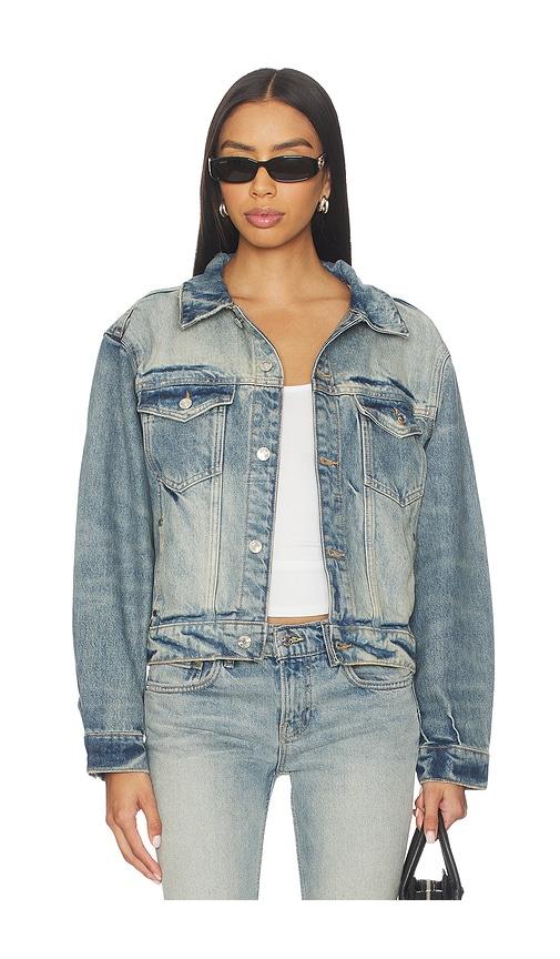 EB Denim Varsity Trucker Denim Jacket in Blue by EB DENIM