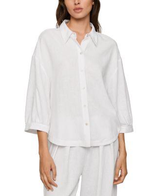 Linen Blend Relaxed Quarter Sleeve Top by EBERJEY