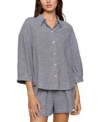 Linen Blend Relaxed Quarter Sleeve Top by EBERJEY