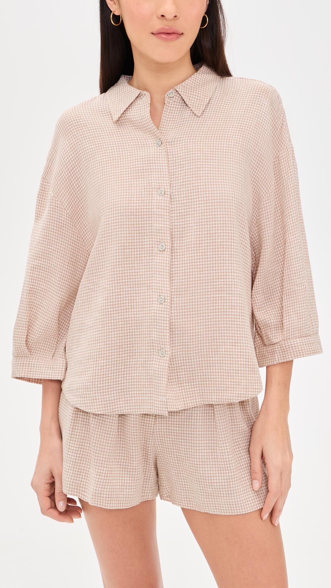 Linen Blend Relaxed Sleeve Top by EBERJEY