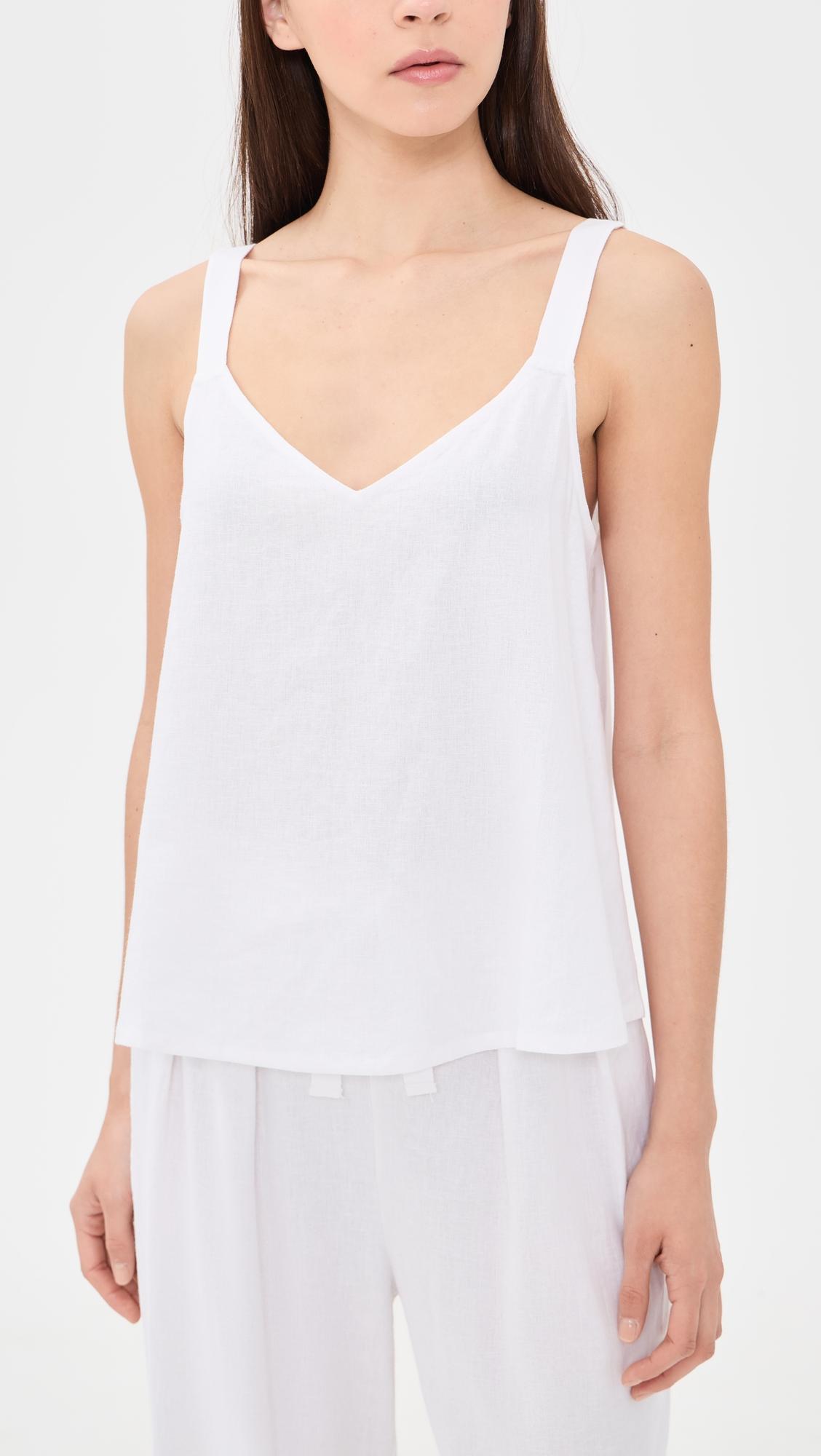 Linen Blend V Neck Cami by EBERJEY