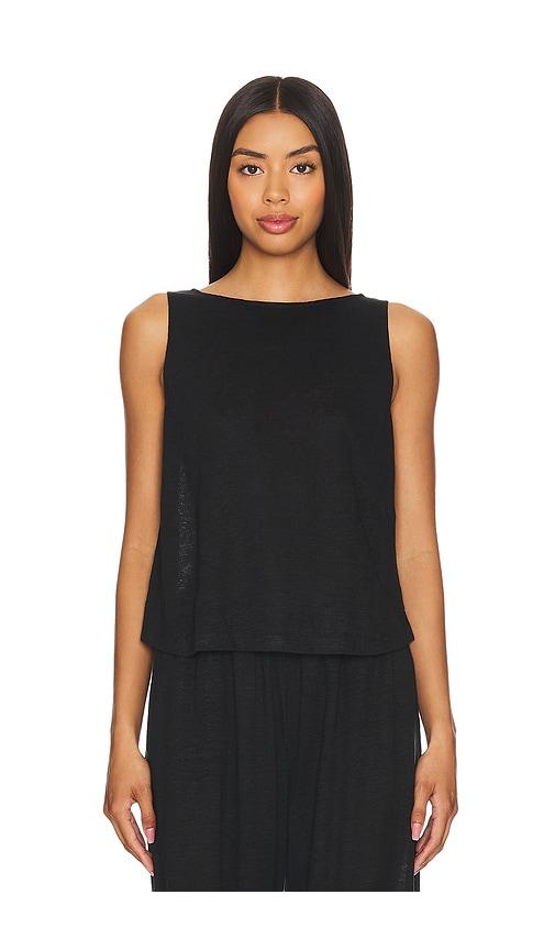 eberjey Organic Linen Crop Tank in Black by EBERJEY