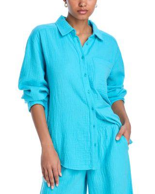 Gauze Boyfriend Shirt Swim Cover-Up by ECHO