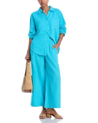 Supersoft Gauze Boyfriend Shirt & Smocked Pants Swim Cover-Up by ECHO