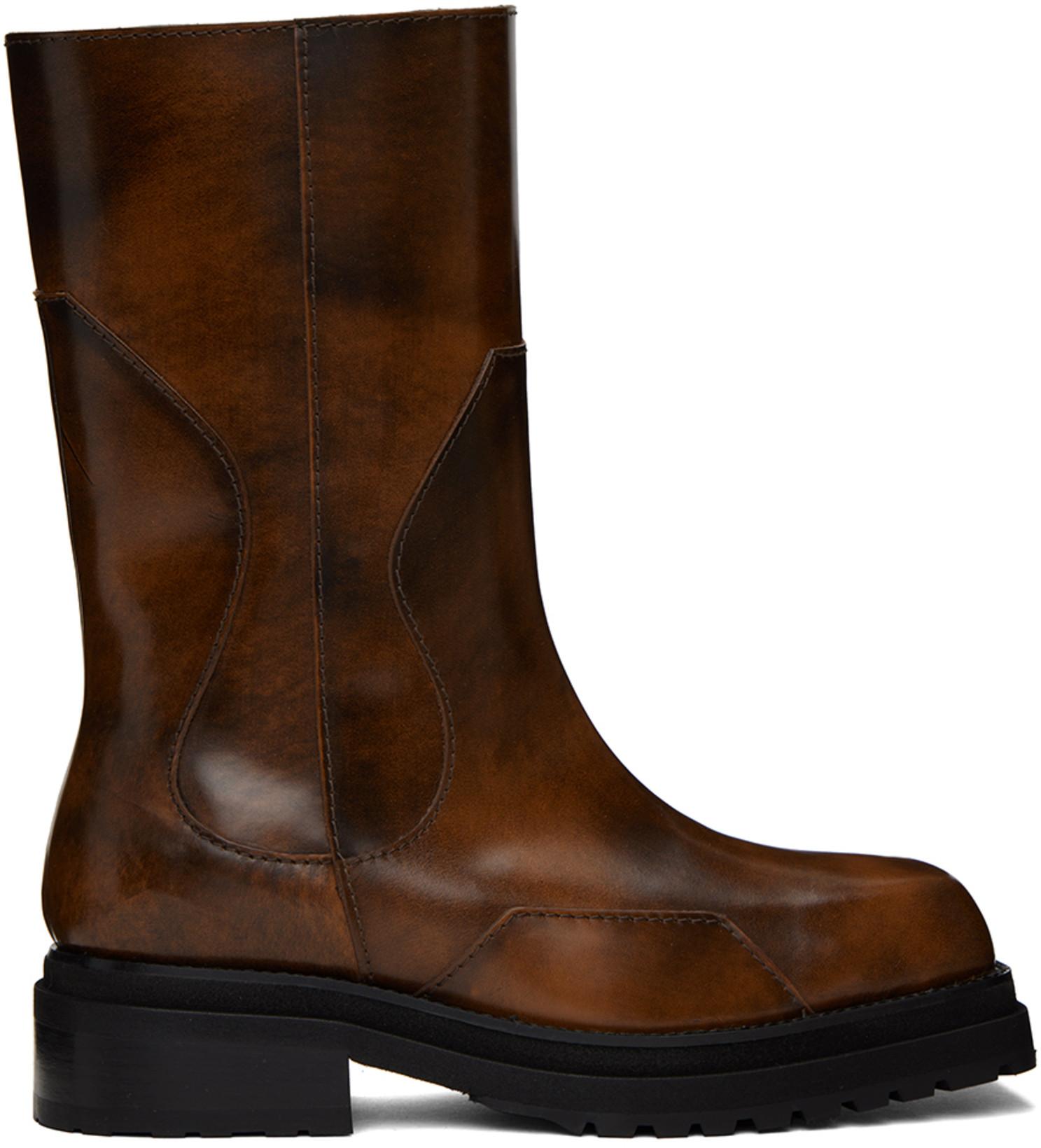 Brown Stacked Boots by ECKHAUS LATTA