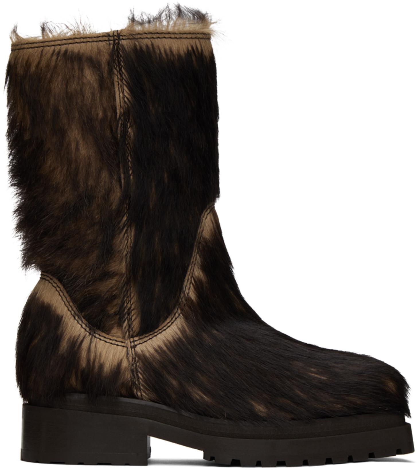Brown & Black Stacked Fur Boots by ECKHAUS LATTA