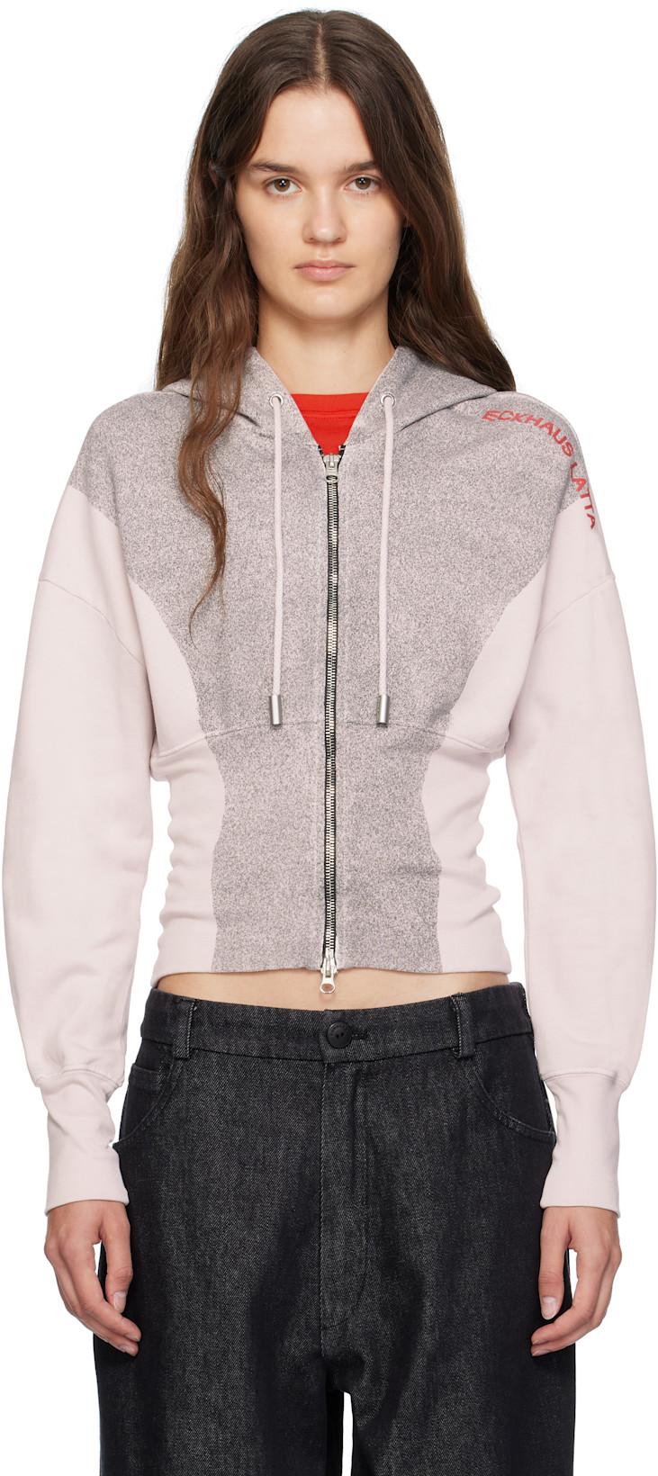 White & Gray Snatched Hoodie by ECKHAUS LATTA