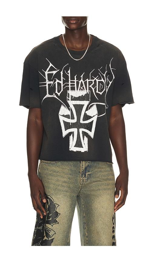 Ed Hardy By Appointment Only Cross Cropped Boxy Tee in Black by ED HARDY