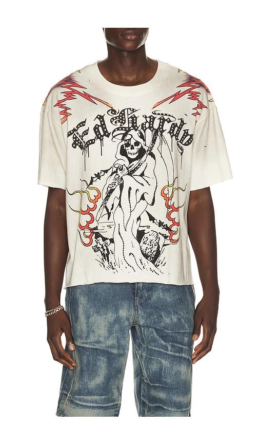 Ed Hardy By Appointment Only Reaper Cropped Boxy Tee in Cream by ED HARDY