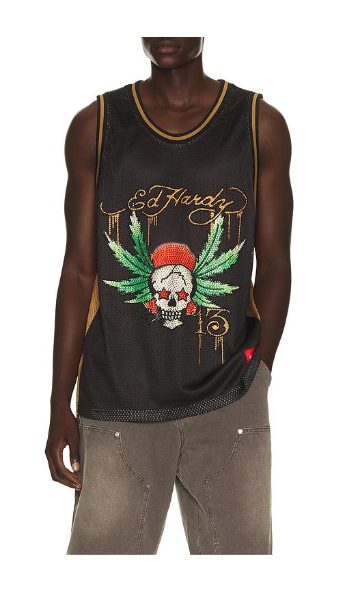 Ed Hardy By Appointment Only Weed Skull Jersey in Black by ED HARDY