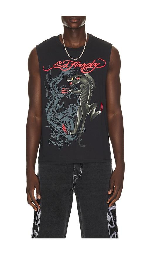 Ed Hardy Panther Rose Cut Off Tee in Black by ED HARDY