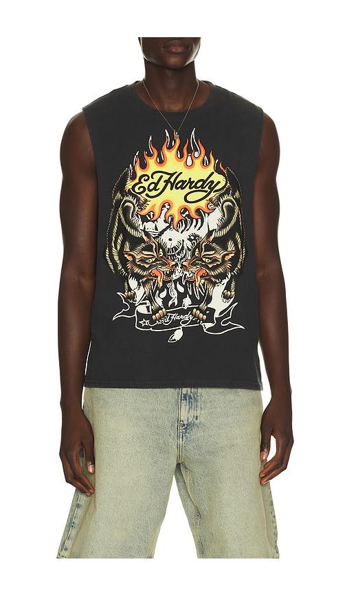 Ed Hardy Wolves Cut Off Tee in Charcoal by ED HARDY