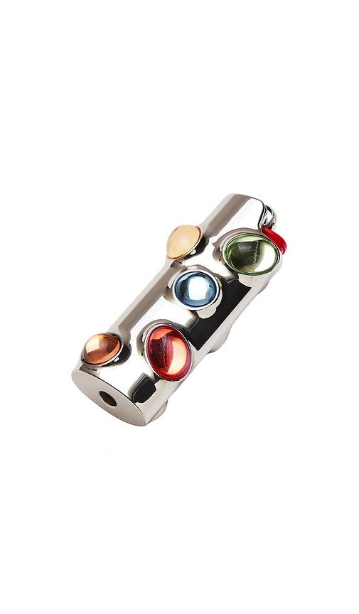 Edie Parker Double Sided Jewel Lighter Holder in Metallic Silver by EDIE PARKER