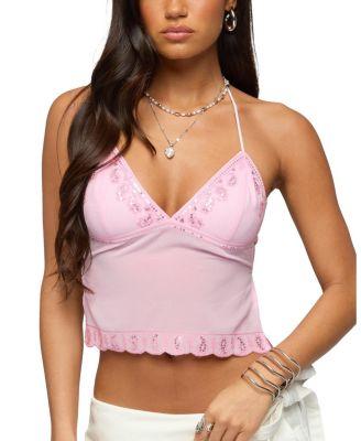 Allise Backless Sequin Halter Top by EDIKTED
