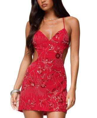 Annalee Backless Beaded Chiffon Mini Dress by EDIKTED